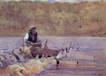 Punt Obras - Hombre en una batea pescando Winslow Homer acuarela